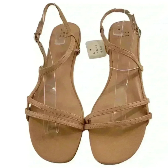 A new day womens barely there sandals size 9.5 tan faux leather vegan - Picture 2 of 9